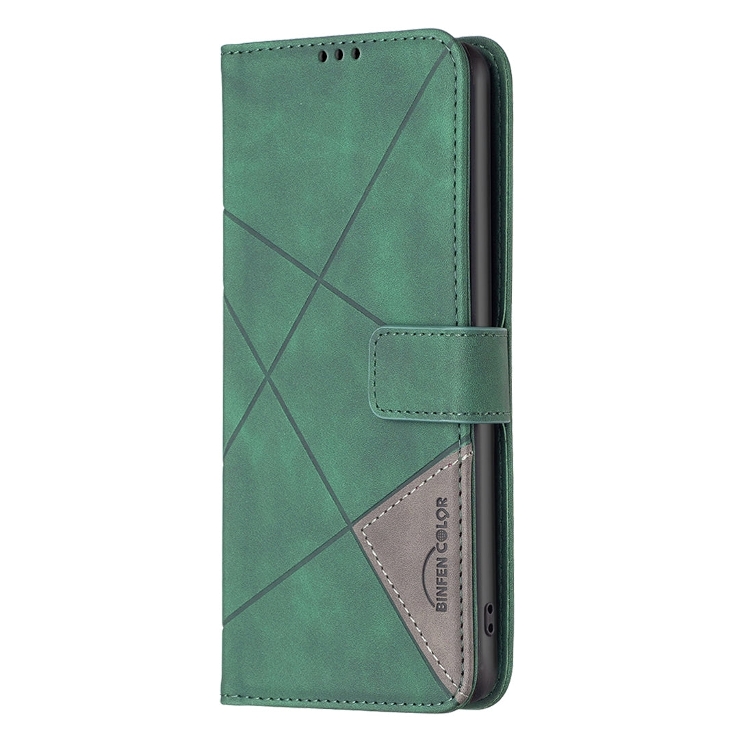 Realme GT 6T Wallet Case – Rhombus Texture PU Leather, Magnetic Buckle, Card Slots, Stand Function, Shockproof Protective Cover