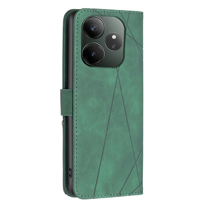 Realme GT 6 Wallet Case – Rhombus Texture PU Leather, Magnetic Buckle, Card Slots, Stand Function, Shockproof Protective Cover