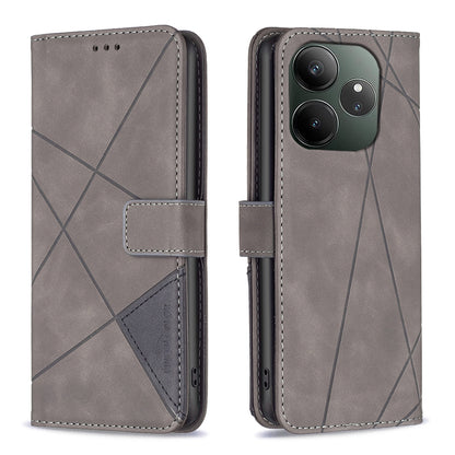 Realme GT 6 Wallet Case – Rhombus Texture PU Leather, Magnetic Buckle, Card Slots, Stand Function, Shockproof Protective Cover