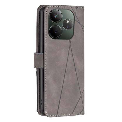 Realme GT 6 Wallet Case – Rhombus Texture PU Leather, Magnetic Buckle, Card Slots, Stand Function, Shockproof Protective Cover