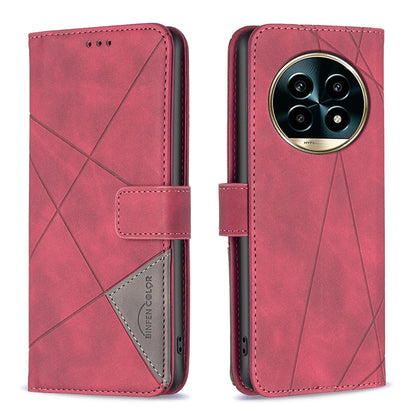 Realme 13 Pro+ 5G Wallet Case – Rhombus Texture PU Leather, Magnetic Buckle, Card Slots, Stand Function, Shockproof Protective Cover