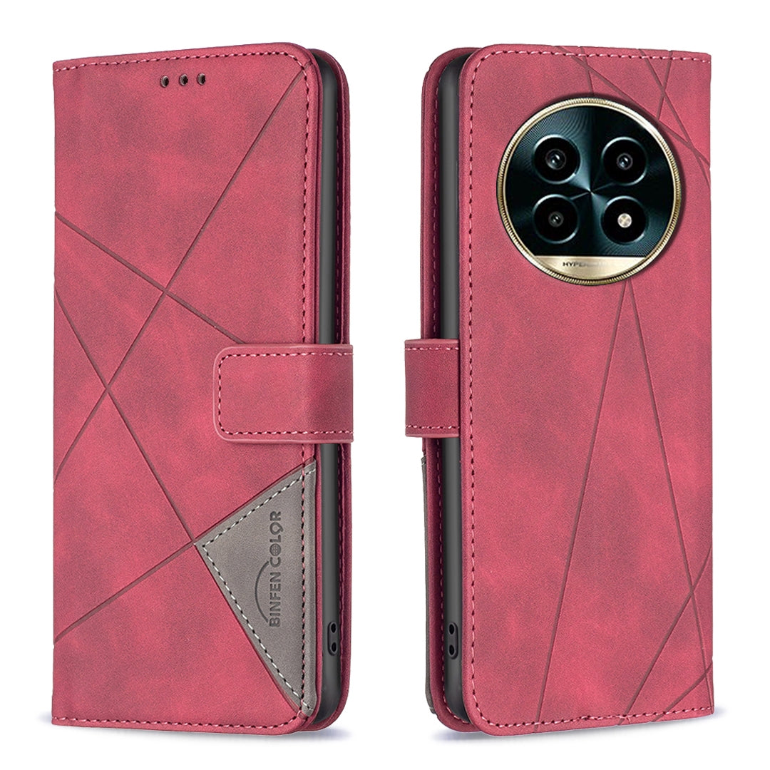 Realme 13 Pro 5G Wallet Case – Rhombus Texture PU Leather, Magnetic Buckle, Card Slots, Stand Function, Shockproof Protective Cover