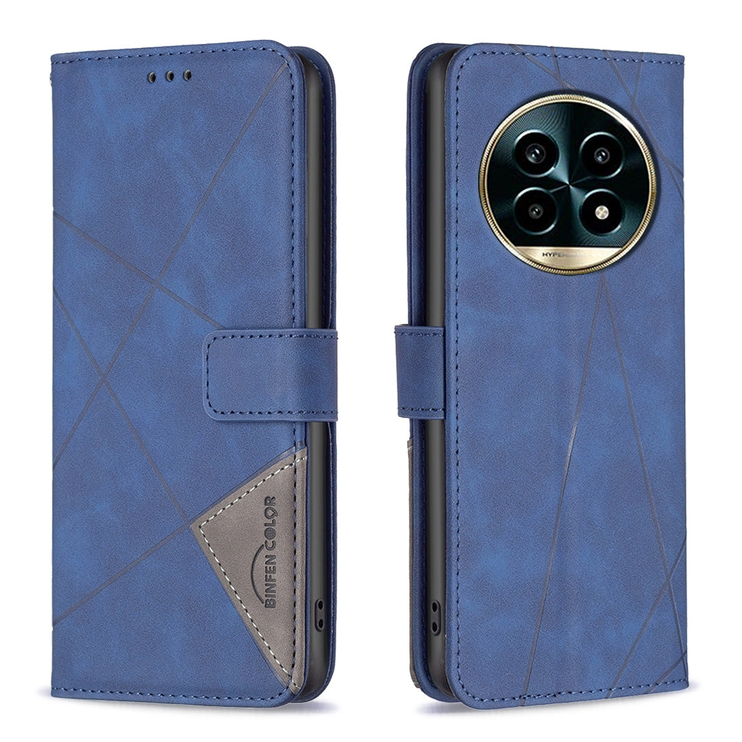 Realme 13 Pro+ 5G Wallet Case – Rhombus Texture PU Leather, Magnetic Buckle, Card Slots, Stand Function, Shockproof Protective Cover