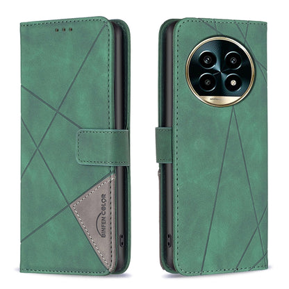 Realme 13 Pro+ 5G Wallet Case – Rhombus Texture PU Leather, Magnetic Buckle, Card Slots, Stand Function, Shockproof Protective Cover