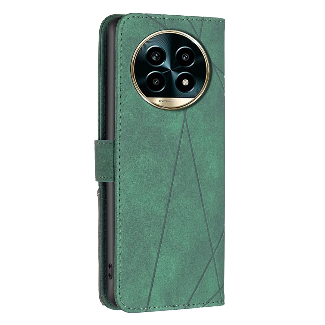 Realme 13 Pro+ 5G Wallet Case – Rhombus Texture PU Leather, Magnetic Buckle, Card Slots, Stand Function, Shockproof Protective Cover