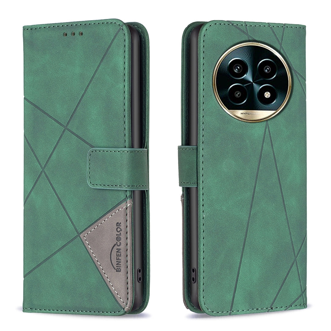 Realme 13 Pro 5G Wallet Case – Rhombus Texture PU Leather, Magnetic Buckle, Card Slots, Stand Function, Shockproof Protective Cover