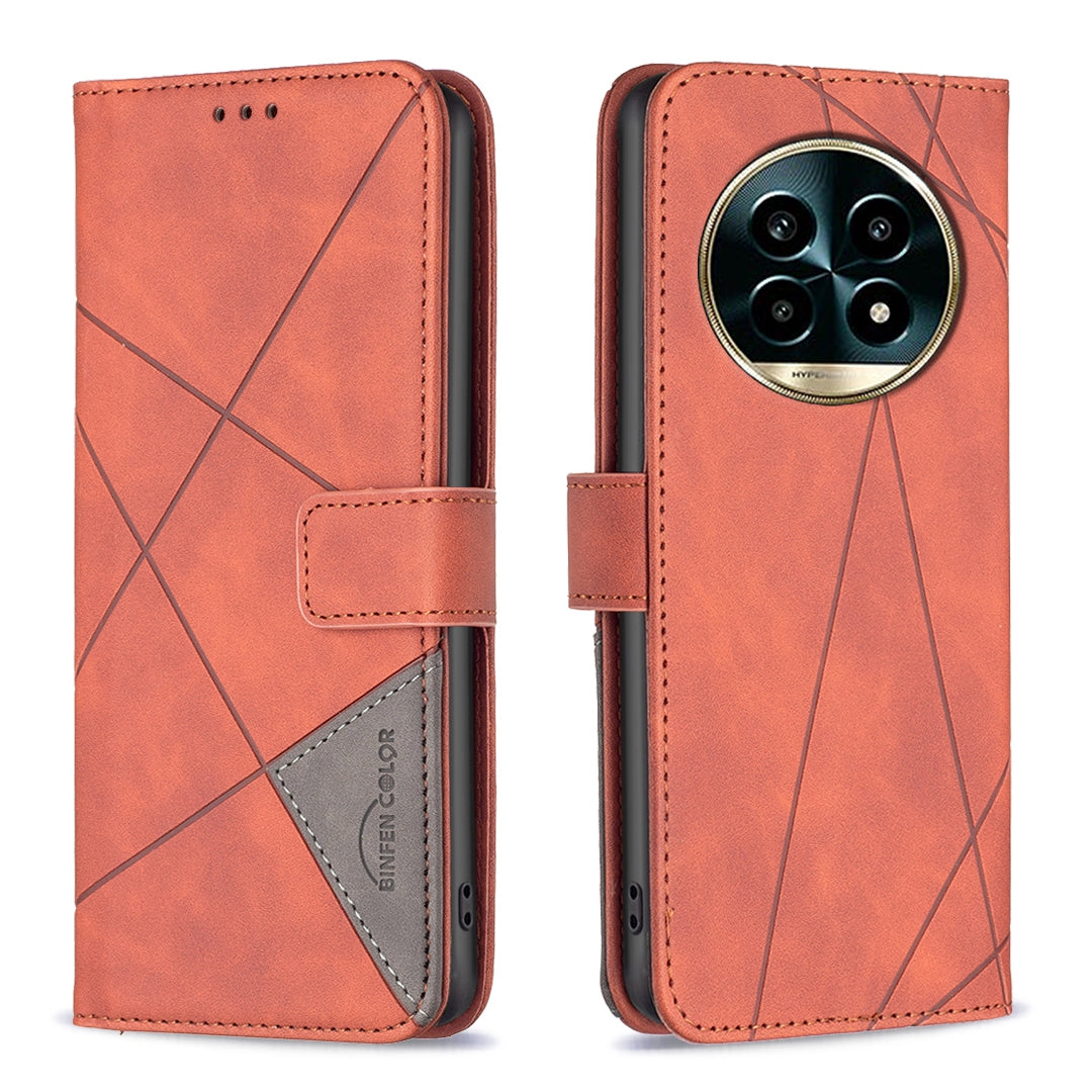 Realme 13 Pro+ 5G Wallet Case – Rhombus Texture PU Leather, Magnetic Buckle, Card Slots, Stand Function, Shockproof Protective Cover