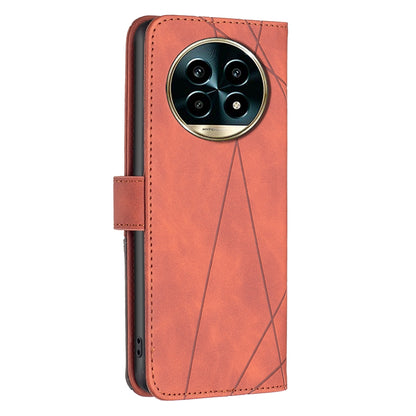 Realme 13 Pro+ 5G Wallet Case – Rhombus Texture PU Leather, Magnetic Buckle, Card Slots, Stand Function, Shockproof Protective Cover
