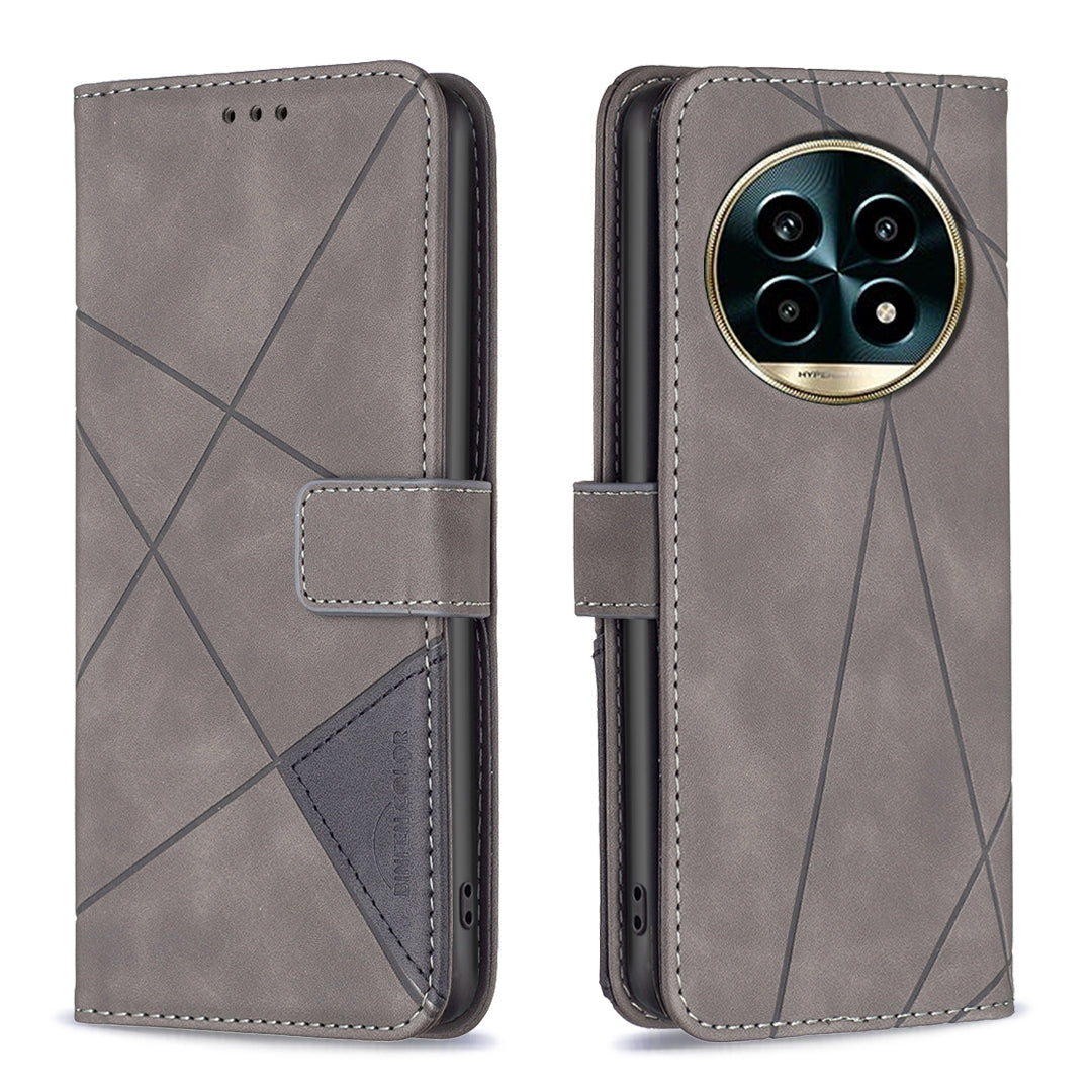 Realme 13 Pro 5G Wallet Case – Rhombus Texture PU Leather, Magnetic Buckle, Card Slots, Stand Function, Shockproof Protective Cover