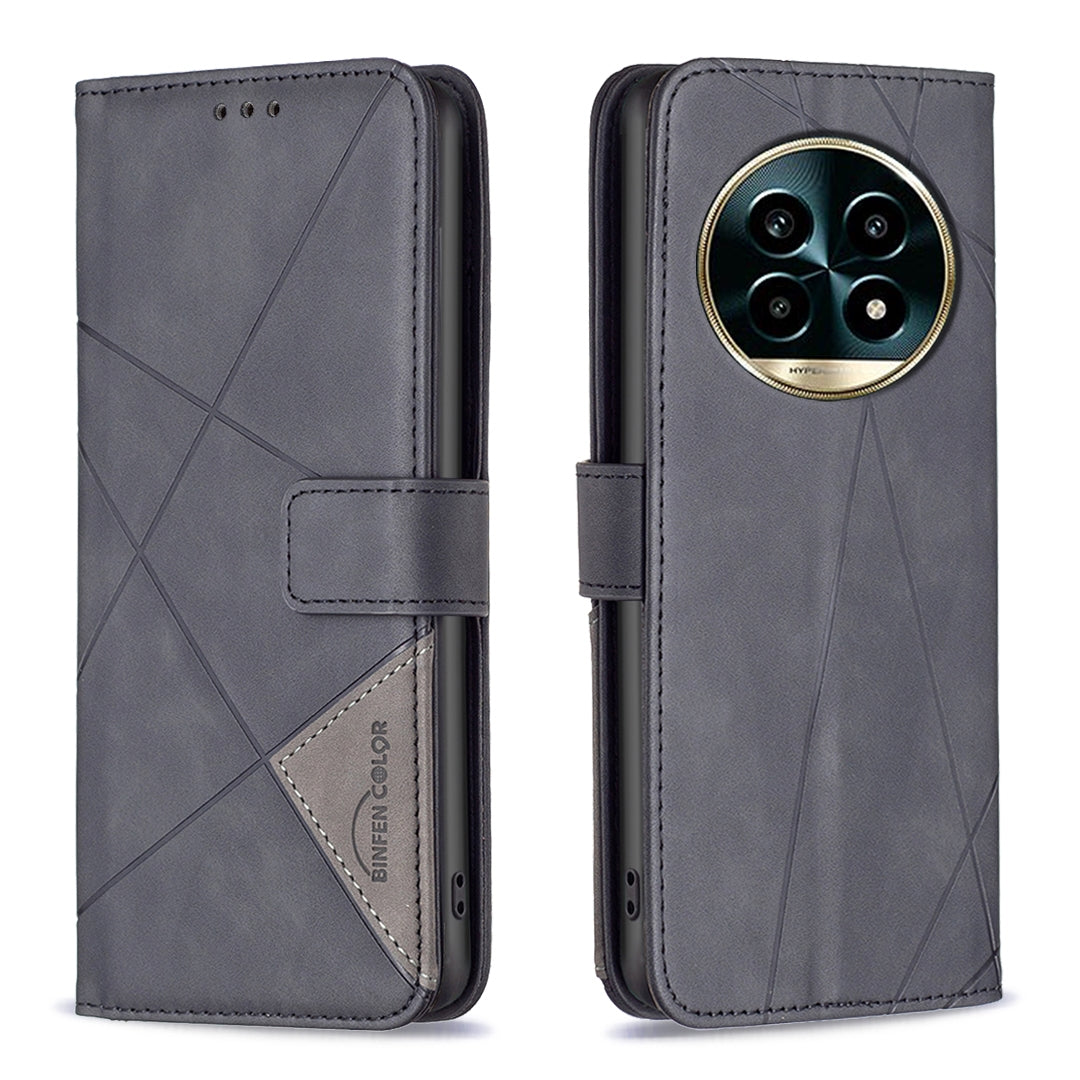 Realme 13 Pro+ 5G Wallet Case – Rhombus Texture PU Leather, Magnetic Buckle, Card Slots, Stand Function, Shockproof Protective Cover