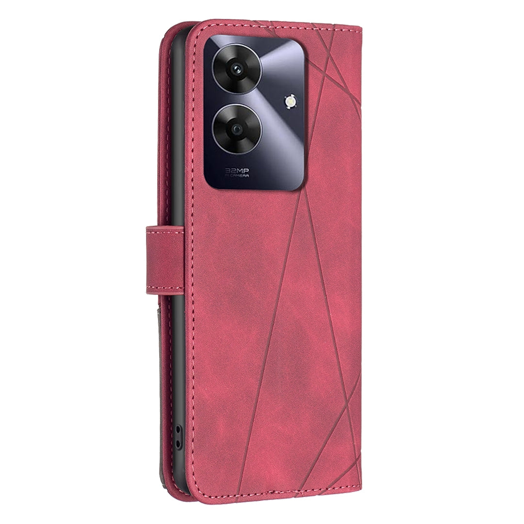Realme Note 60 Wallet Case – Rhombus Texture PU Leather, Magnetic Buckle, Card Slots, Stand Function, Shockproof Protective Cover