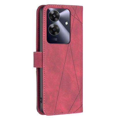 Realme C61 Wallet Case – Rhombus Texture PU Leather, Magnetic Buckle, Card Slots, Stand Function, Shockproof Protective Cover