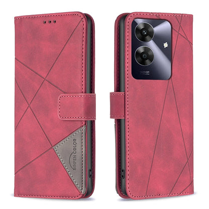 Realme C61 Wallet Case – Rhombus Texture PU Leather, Magnetic Buckle, Card Slots, Stand Function, Shockproof Protective Cover