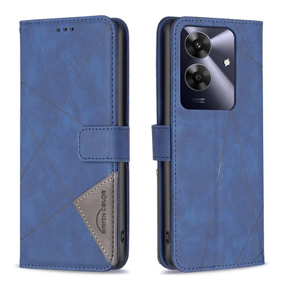 Realme Note 60 Wallet Case – Rhombus Texture PU Leather, Magnetic Buckle, Card Slots, Stand Function, Shockproof Protective Cover