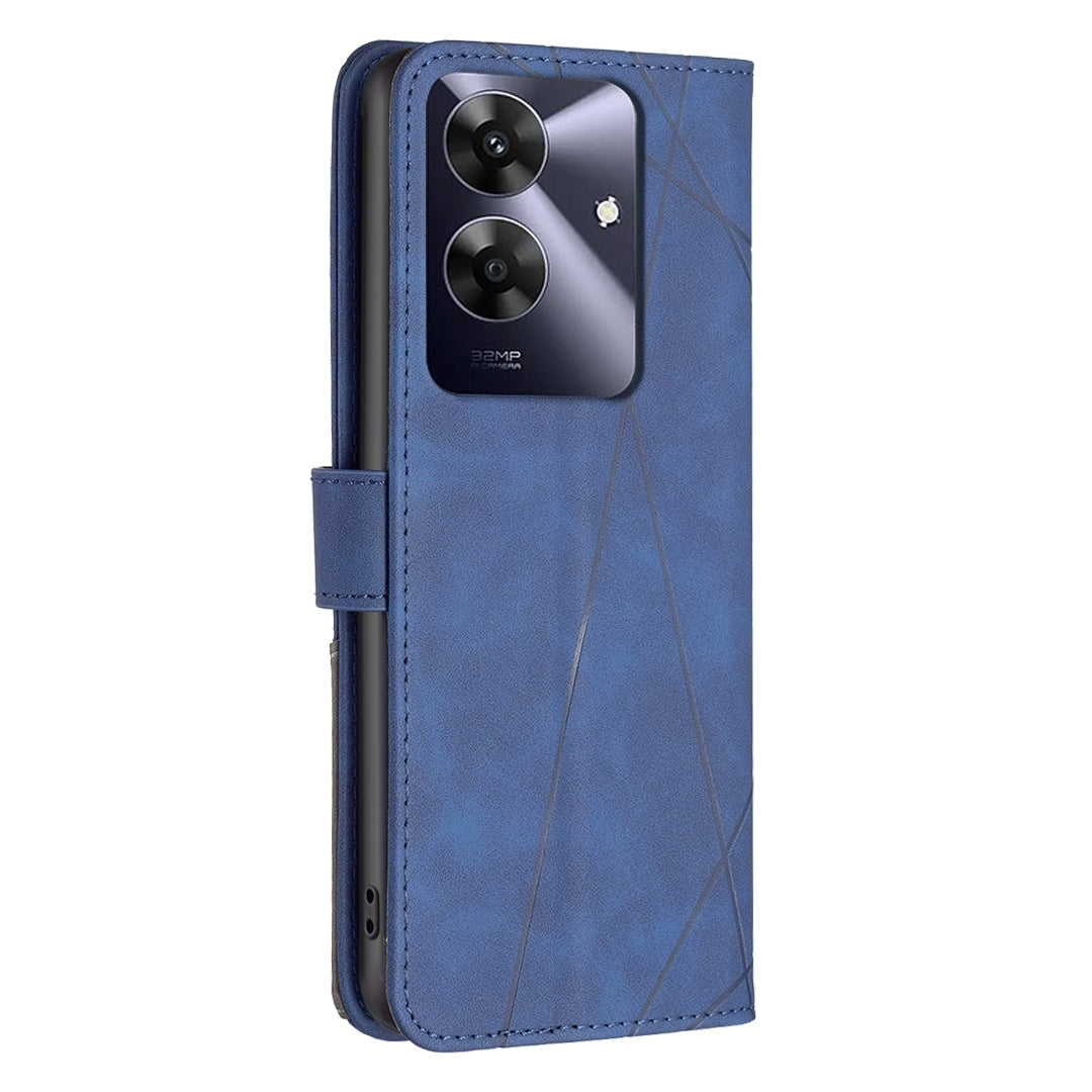 Realme Note 60 Wallet Case – Rhombus Texture PU Leather, Magnetic Buckle, Card Slots, Stand Function, Shockproof Protective Cover