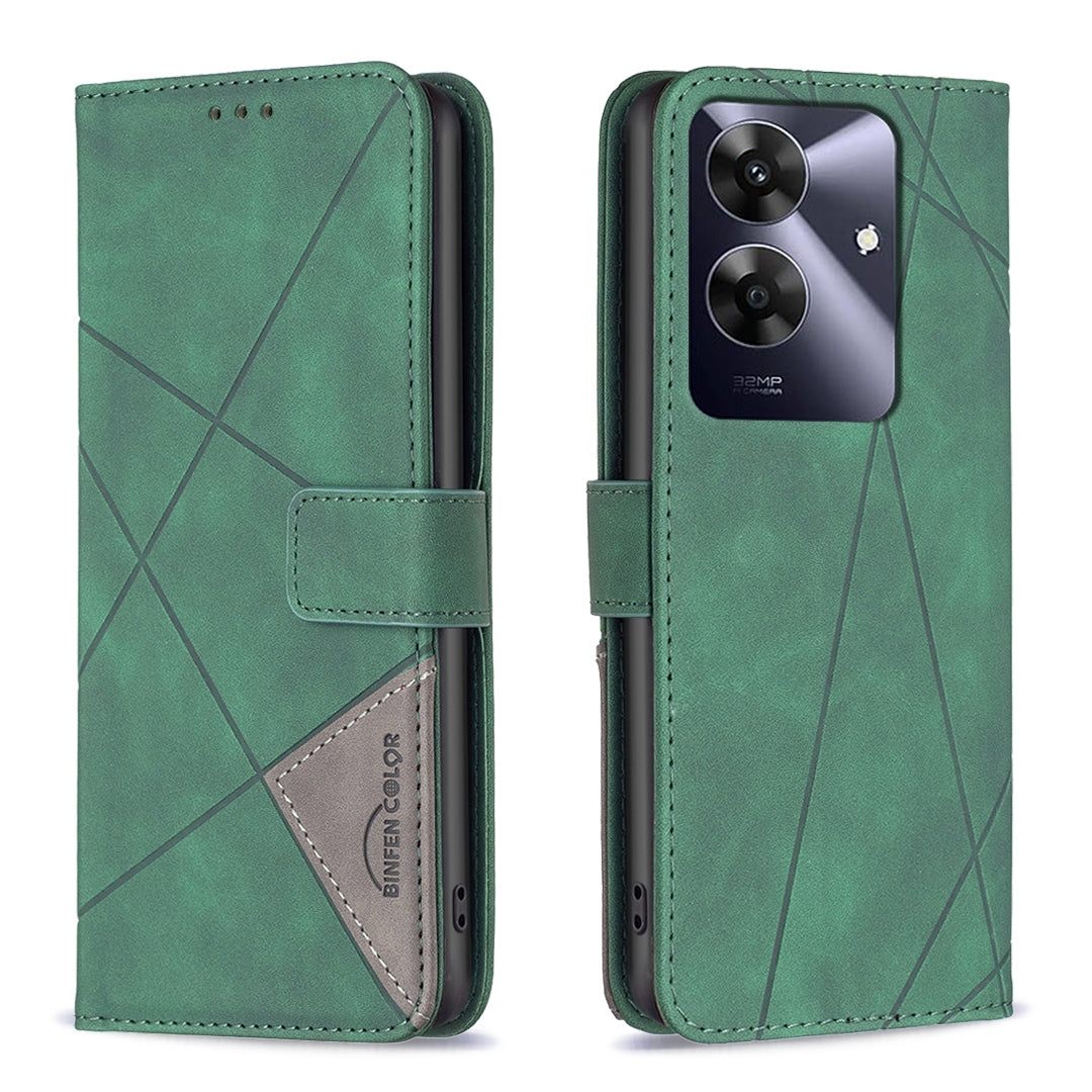 Realme Note 60 Wallet Case – Rhombus Texture PU Leather, Magnetic Buckle, Card Slots, Stand Function, Shockproof Protective Cover