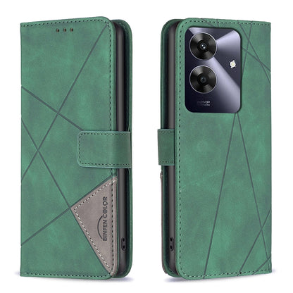 Realme Note 60 Wallet Case – Rhombus Texture PU Leather, Magnetic Buckle, Card Slots, Stand Function, Shockproof Protective Cover