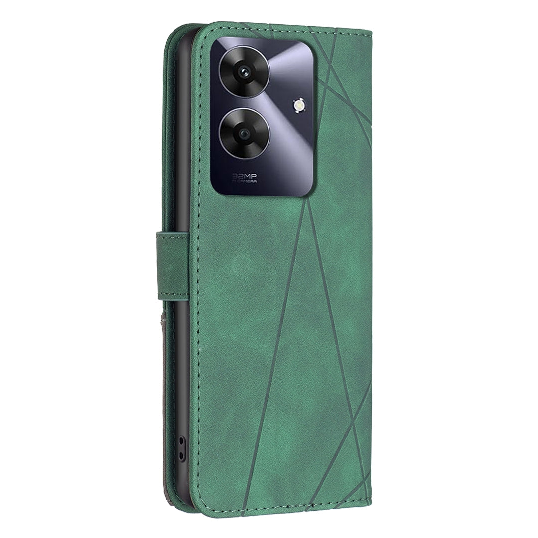 Realme Note 60 Wallet Case – Rhombus Texture PU Leather, Magnetic Buckle, Card Slots, Stand Function, Shockproof Protective Cover