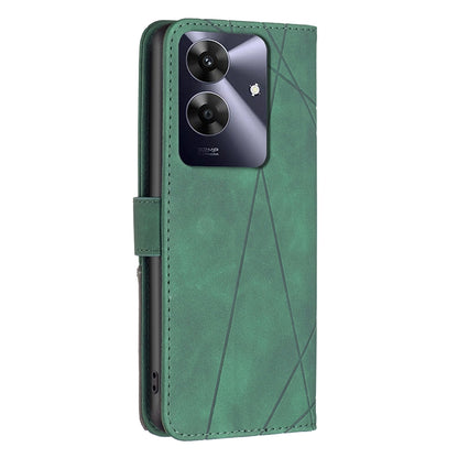 Realme C61 Wallet Case – Rhombus Texture PU Leather, Magnetic Buckle, Card Slots, Stand Function, Shockproof Protective Cover