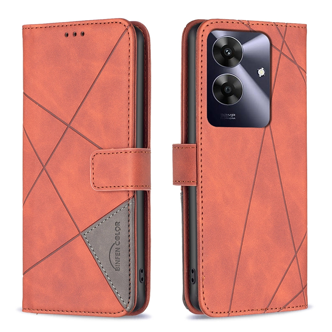 Realme Note 60 Wallet Case – Rhombus Texture PU Leather, Magnetic Buckle, Card Slots, Stand Function, Shockproof Protective Cover