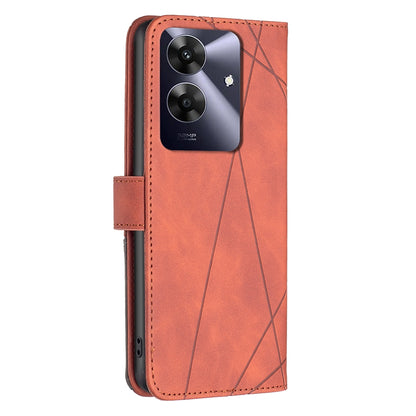 Realme Note 60 Wallet Case – Rhombus Texture PU Leather, Magnetic Buckle, Card Slots, Stand Function, Shockproof Protective Cover