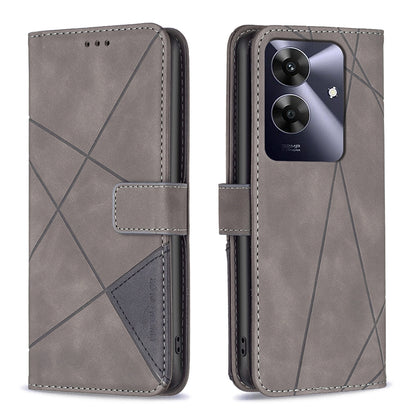 Realme C61 Wallet Case – Rhombus Texture PU Leather, Magnetic Buckle, Card Slots, Stand Function, Shockproof Protective Cover