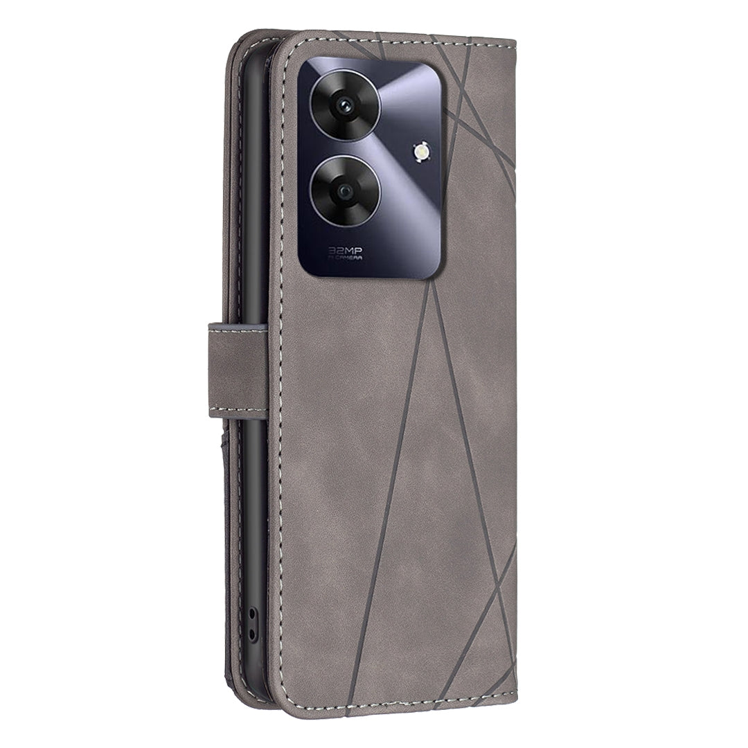 Realme Note 60 Wallet Case – Rhombus Texture PU Leather, Magnetic Buckle, Card Slots, Stand Function, Shockproof Protective Cover