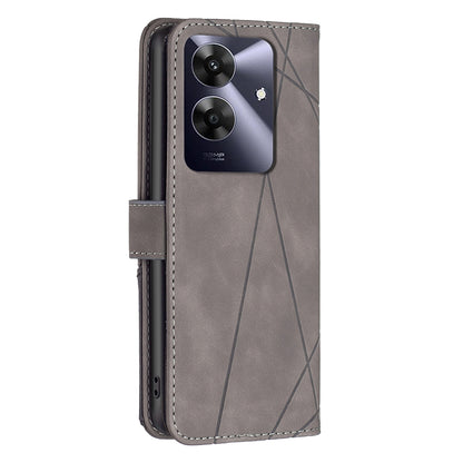 Realme C61 Wallet Case – Rhombus Texture PU Leather, Magnetic Buckle, Card Slots, Stand Function, Shockproof Protective Cover