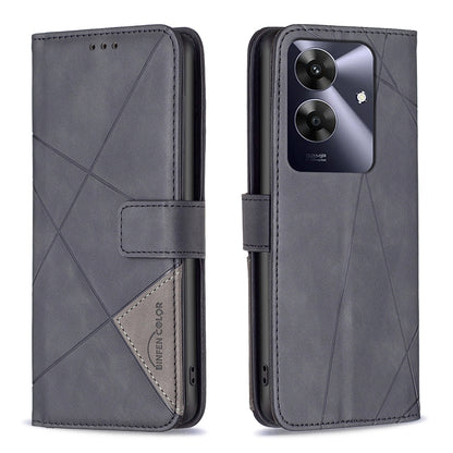 Realme Note 60 Wallet Case – Rhombus Texture PU Leather, Magnetic Buckle, Card Slots, Stand Function, Shockproof Protective Cover