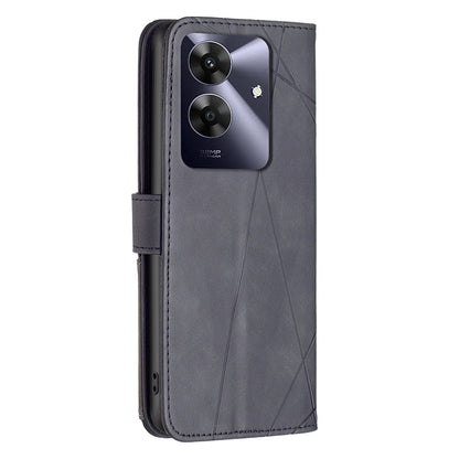 Realme Note 60 Wallet Case – Rhombus Texture PU Leather, Magnetic Buckle, Card Slots, Stand Function, Shockproof Protective Cover
