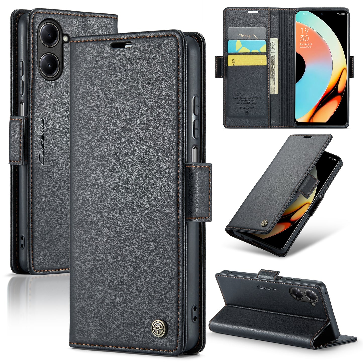 Realme 10 Pro 5G Leather Wallet Case - RFID Blocking, Stand Function, Card Slots