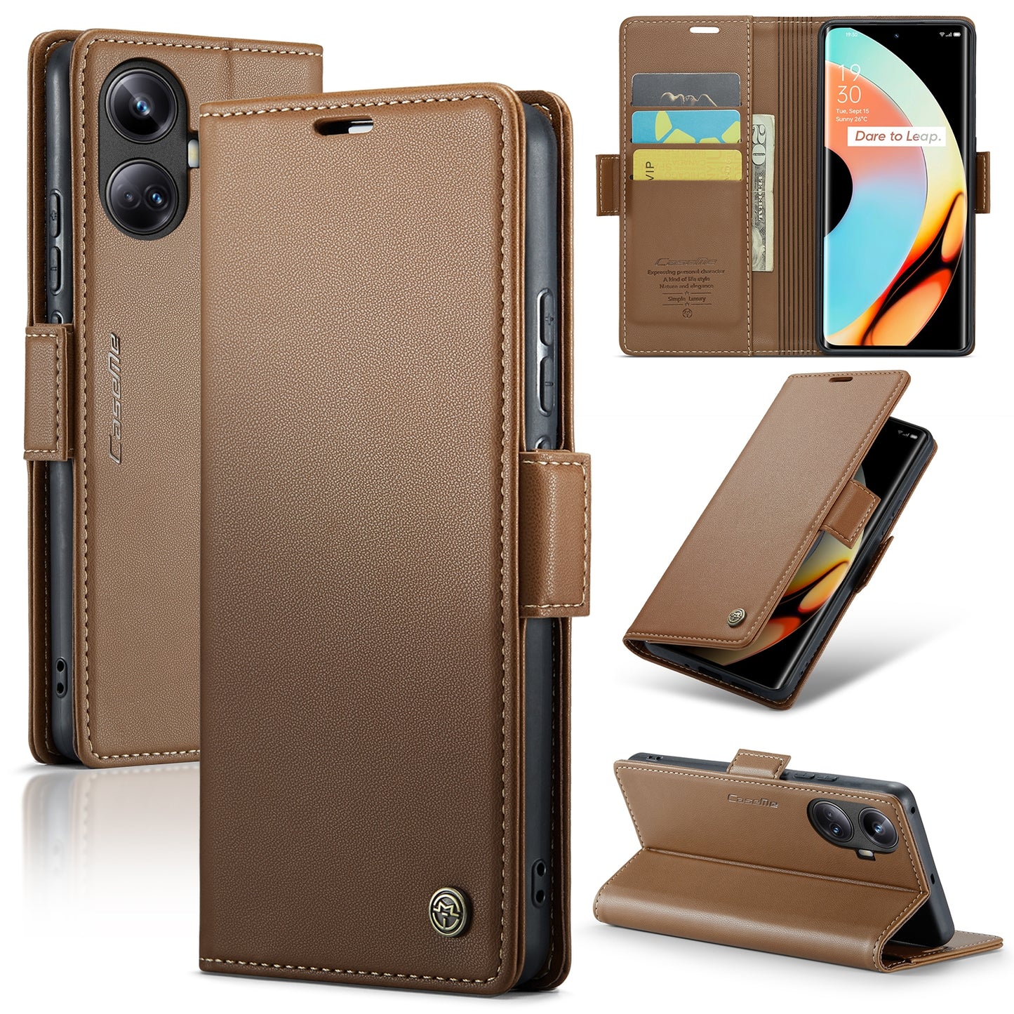 Realme 10 Pro+ Leather Wallet Case - RFID Blocking, Stand Function, Card Slots