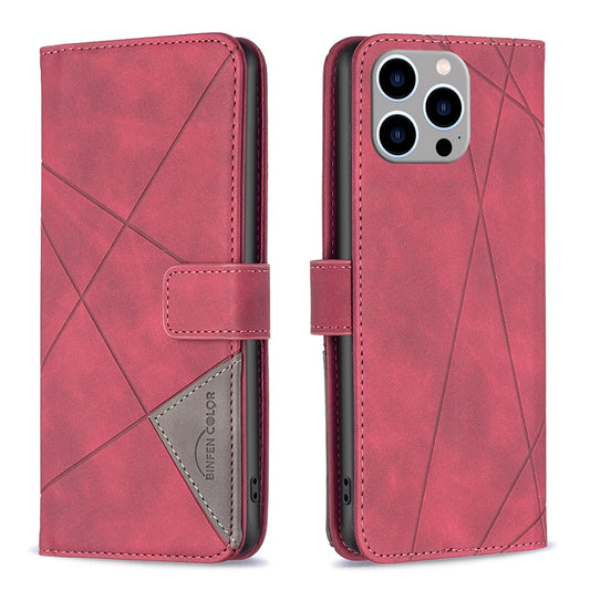 iPhone 15 Pro Max Wallet Case – Rhombus Texture PU Leather, Magnetic Buckle, Card Slots, Stand Function, Shockproof Protective Cover