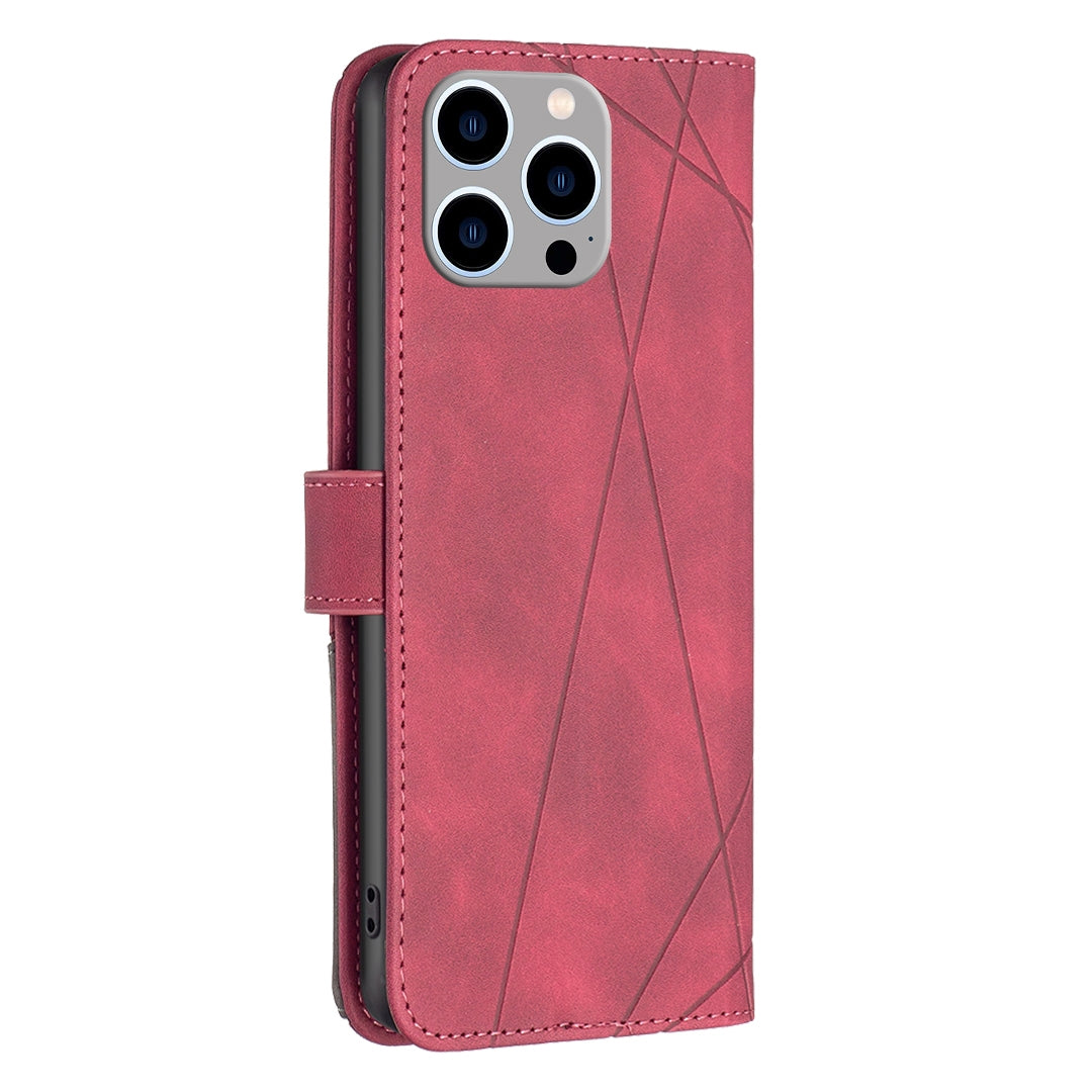 iPhone 15 Pro Max Wallet Case – Rhombus Texture PU Leather, Magnetic Buckle, Card Slots, Stand Function, Shockproof Protective Cover