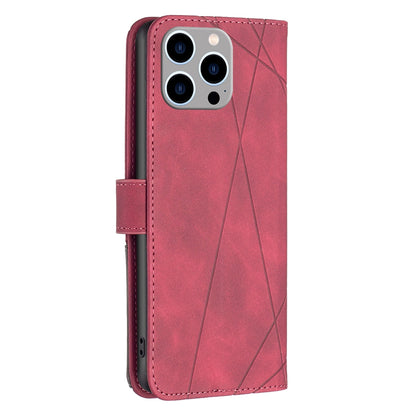 iPhone 15 Pro Max Wallet Case – Rhombus Texture PU Leather, Magnetic Buckle, Card Slots, Stand Function, Shockproof Protective Cover