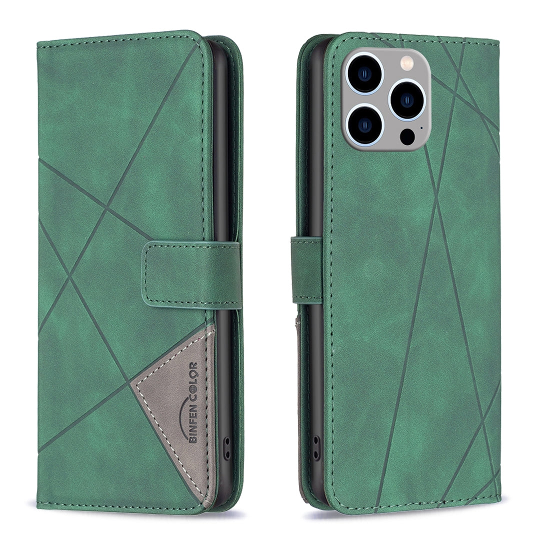 iPhone 15 Pro Max Wallet Case – Rhombus Texture PU Leather, Magnetic Buckle, Card Slots, Stand Function, Shockproof Protective Cover