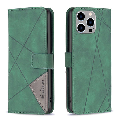 iPhone 15 Pro Max Wallet Case – Rhombus Texture PU Leather, Magnetic Buckle, Card Slots, Stand Function, Shockproof Protective Cover