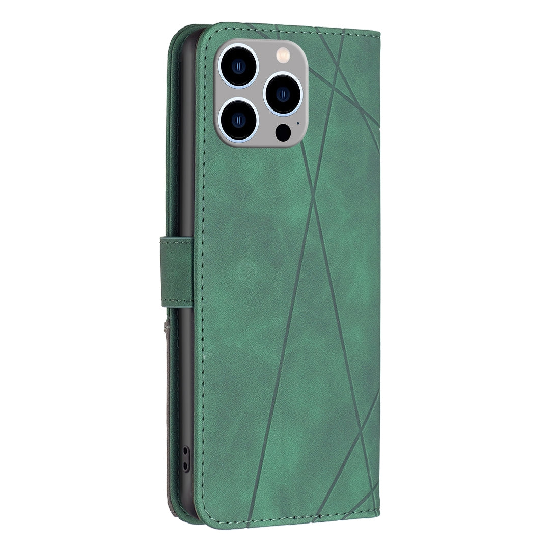 iPhone 15 Pro Max Wallet Case – Rhombus Texture PU Leather, Magnetic Buckle, Card Slots, Stand Function, Shockproof Protective Cover