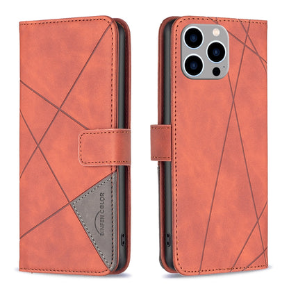 iPhone 15 Pro Max Wallet Case – Rhombus Texture PU Leather, Magnetic Buckle, Card Slots, Stand Function, Shockproof Protective Cover