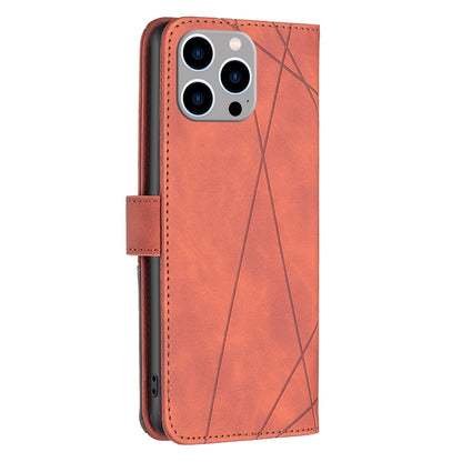 iPhone 15 Pro Max Wallet Case – Rhombus Texture PU Leather, Magnetic Buckle, Card Slots, Stand Function, Shockproof Protective Cover