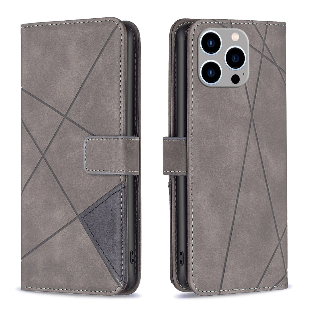 iPhone 15 Pro Max Wallet Case – Rhombus Texture PU Leather, Magnetic Buckle, Card Slots, Stand Function, Shockproof Protective Cover