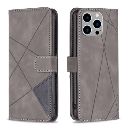 iPhone 15 Pro Max Wallet Case – Rhombus Texture PU Leather, Magnetic Buckle, Card Slots, Stand Function, Shockproof Protective Cover