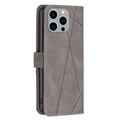 iPhone 15 Pro Max Wallet Case – Rhombus Texture PU Leather, Magnetic Buckle, Card Slots, Stand Function, Shockproof Protective Cover