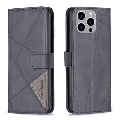 iPhone 15 Pro Max Wallet Case – Rhombus Texture PU Leather, Magnetic Buckle, Card Slots, Stand Function, Shockproof Protective Cover