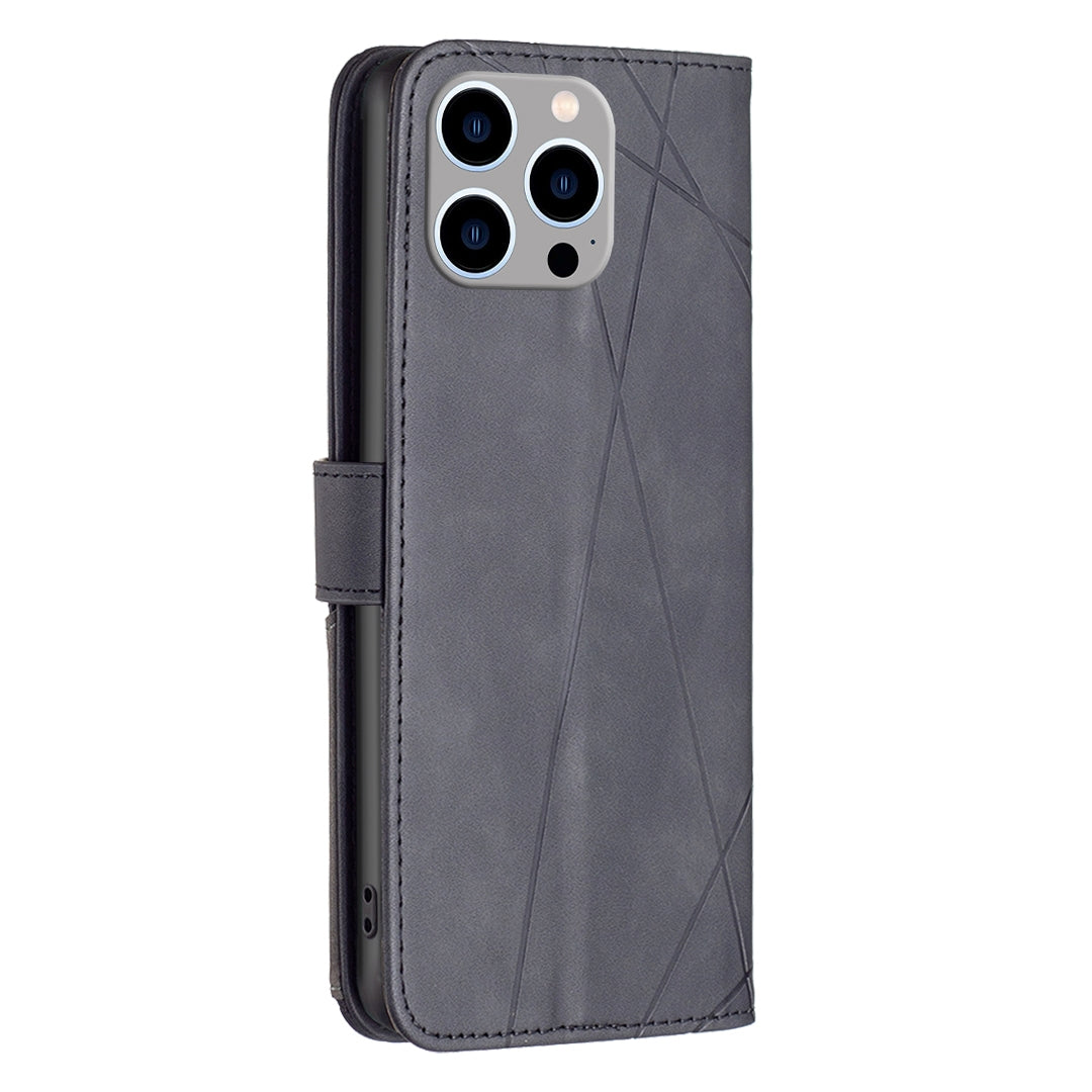 iPhone 15 Pro Max Wallet Case – Rhombus Texture PU Leather, Magnetic Buckle, Card Slots, Stand Function, Shockproof Protective Cover