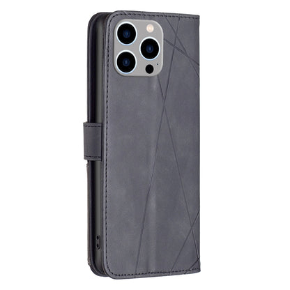 iPhone 15 Pro Max Wallet Case – Rhombus Texture PU Leather, Magnetic Buckle, Card Slots, Stand Function, Shockproof Protective Cover