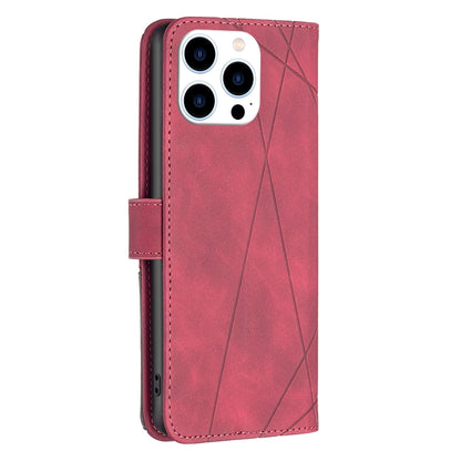 iPhone 15 Pro Wallet Case – Rhombus Texture PU Leather, Magnetic Buckle, Card Slots, Stand Function, Shockproof Protective Cover