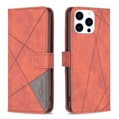iPhone 15 Pro Wallet Case – Rhombus Texture PU Leather, Magnetic Buckle, Card Slots, Stand Function, Shockproof Protective Cover