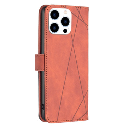 iPhone 15 Pro Wallet Case – Rhombus Texture PU Leather, Magnetic Buckle, Card Slots, Stand Function, Shockproof Protective Cover