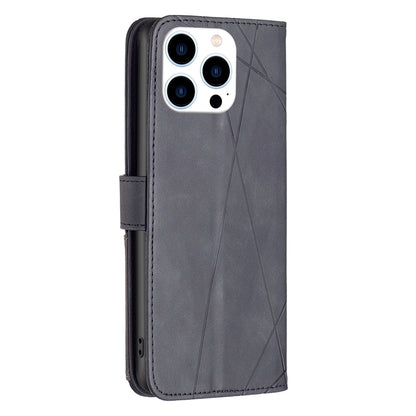 iPhone 15 Pro Wallet Case – Rhombus Texture PU Leather, Magnetic Buckle, Card Slots, Stand Function, Shockproof Protective Cover